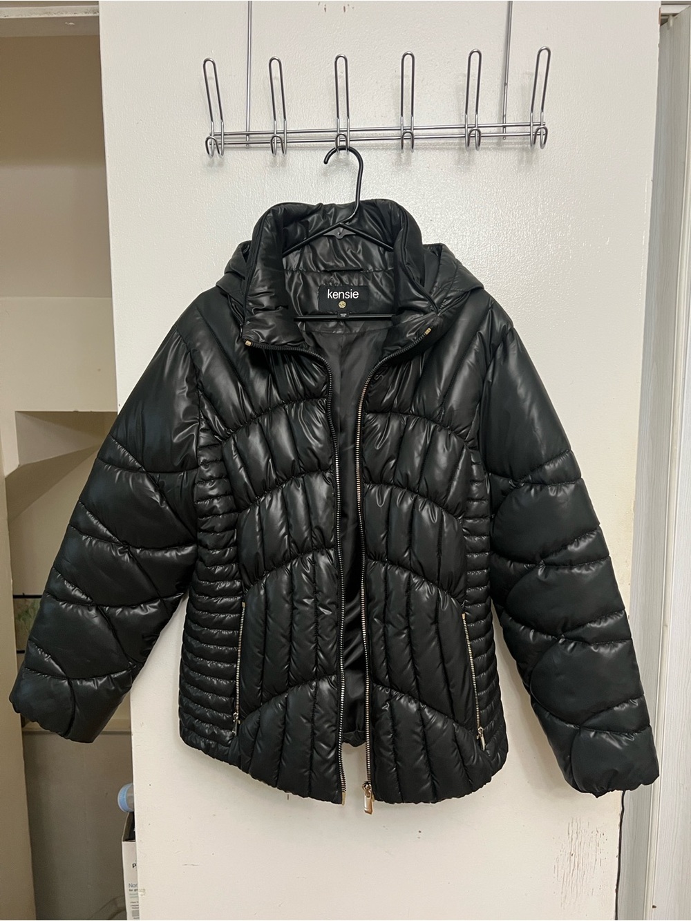 Kensie Black Quilted High-Collar Puffer Jacket